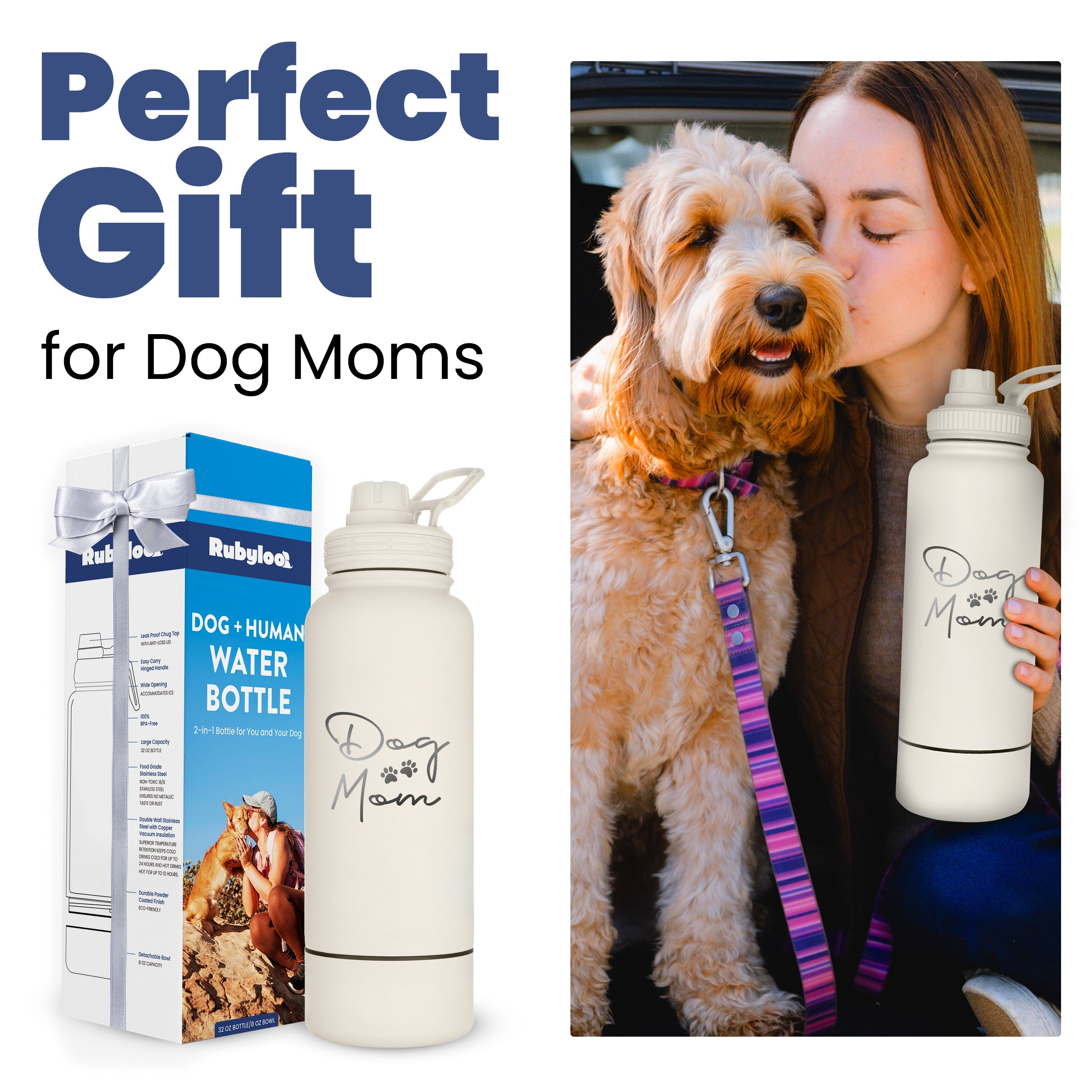 Dog + Human Water Bottle with Detachable Dog Bowl – Insulated Stainless Steel Travel Bottle