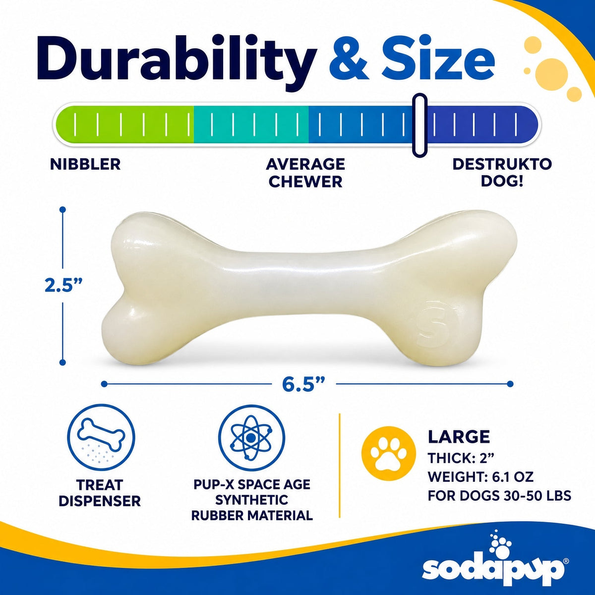 SodaPup PUP-X Glow-in-the-Dark Dog Bone – Large Floating Chew Toy