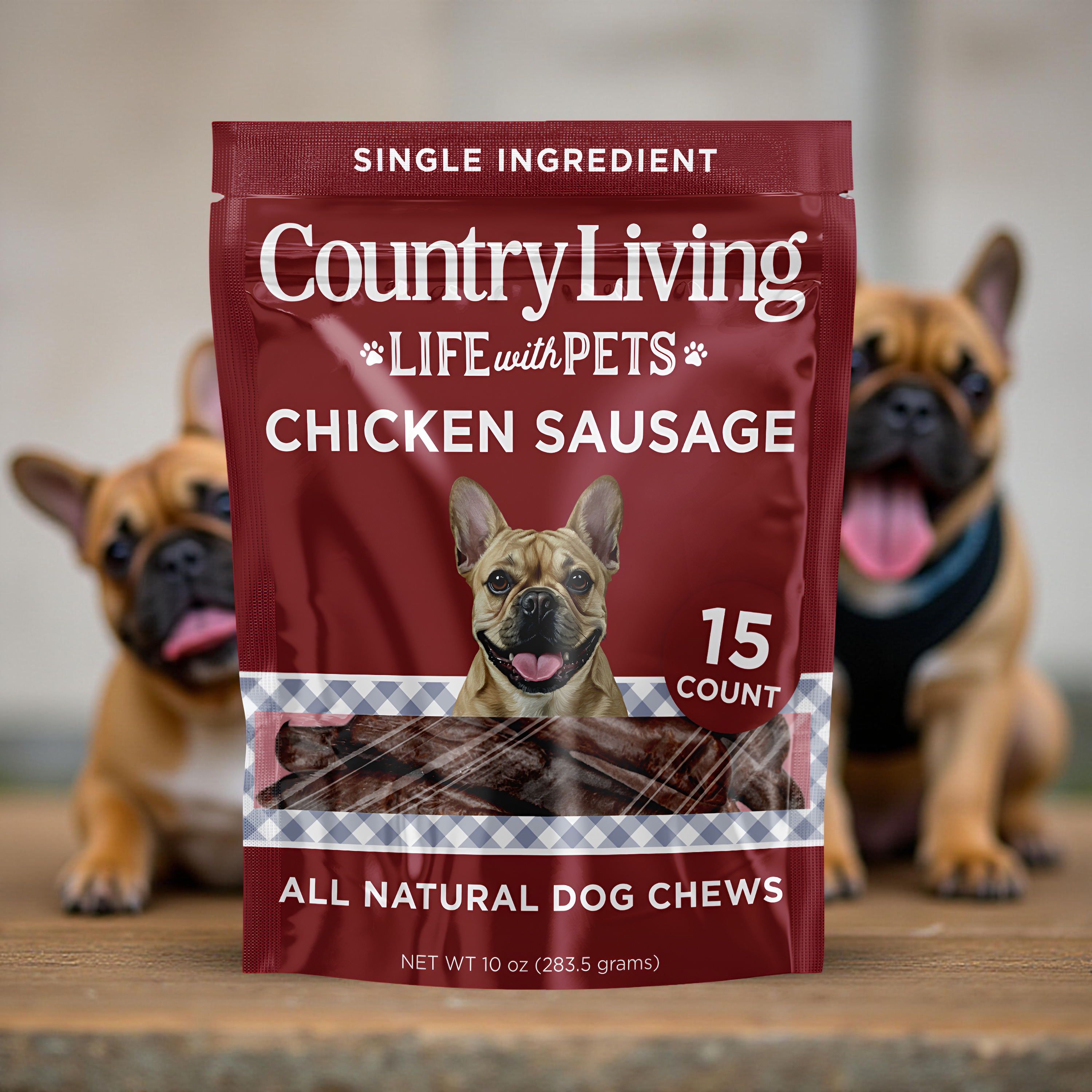 Country Living 4”–5” Beef Flavored Chicken Sausage Dog Treats | 15-Count All-Natural Soft & Chewy High-Protein Grain-Free Training Treats