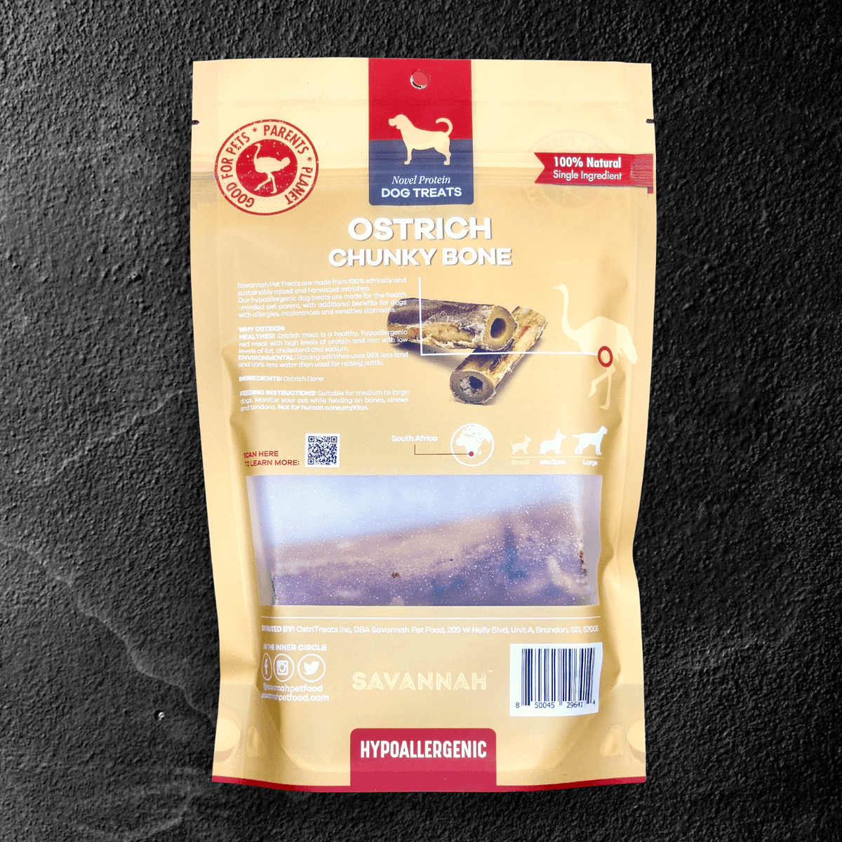 Savannah Pet Food Ostrich Chunky Bones – 2 Pack| Long-Lasting Dog Chews