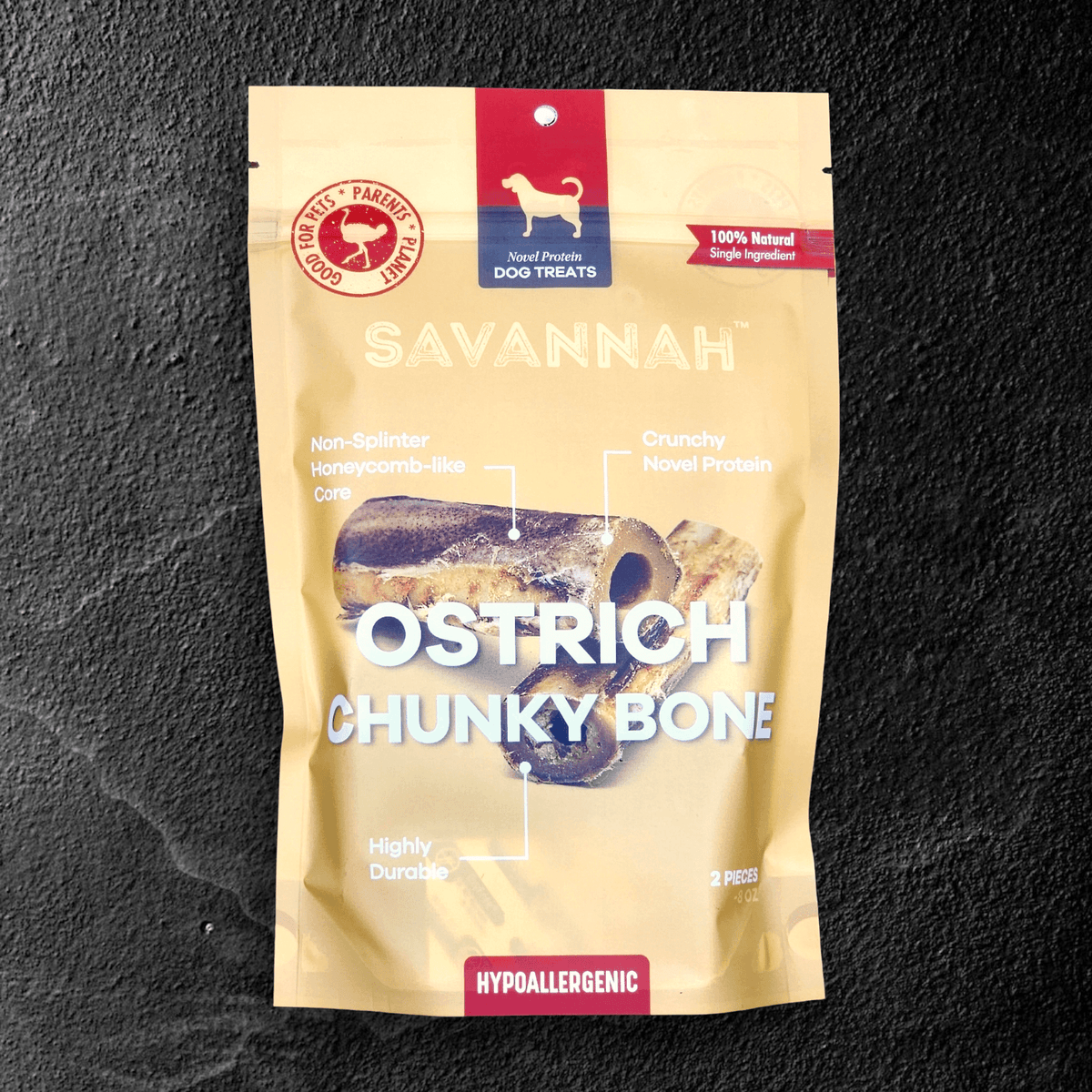 Savannah Pet Food Ostrich Chunky Bones – 2 Pack| Long-Lasting Dog Chews