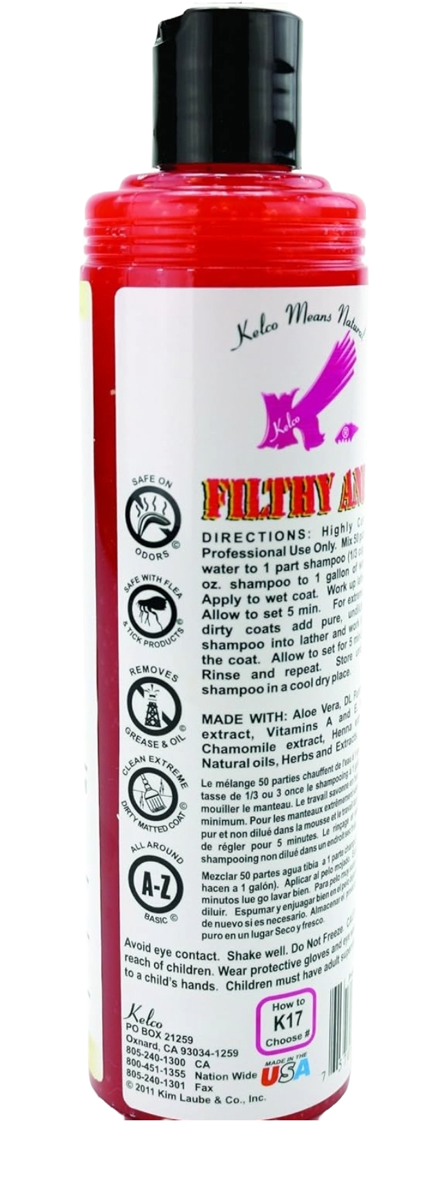 KELCO Filthy Animal Shampoo 11.7oz - Concentrated 50:1 Formula for Deep Cleaning"