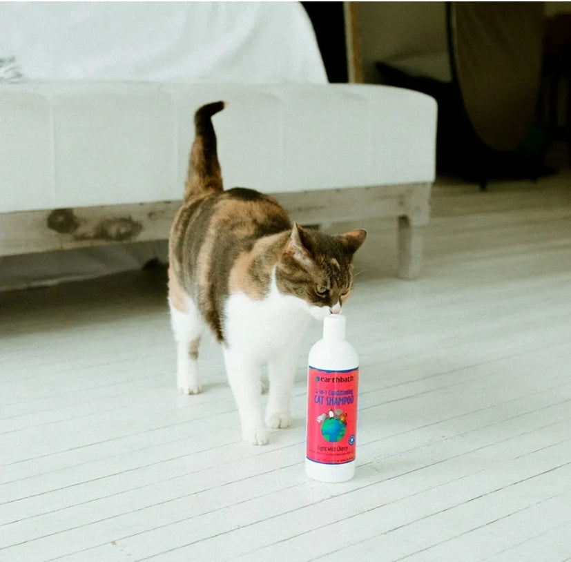 EARTHBATH Wild Cherry 2-in-1 Cat Conditioning Shampoo – Gentle, Cruelty-Free, Made in USA | Safe Kitty Shampoo & Conditioner | 16 Oz