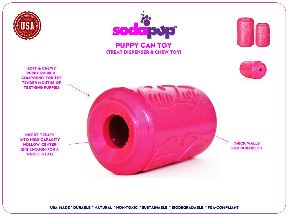 SodaPup Puppy Can Rubber Chew Toy & Treat Dispenser – USA-Made Teething & Enrichment Toy for Puppies