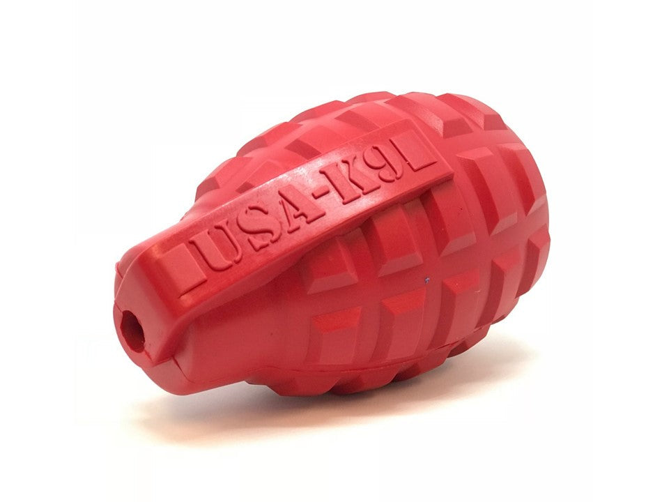 USA-K9 Grenade Treat Dispenser Dog Toy – Made in USA Natural Rubber Extreme Chew Toy for Power Chewers