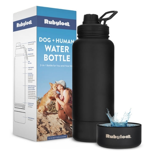 Dog + Human Water Bottle with Detachable Dog Bowl – Insulated Stainless Steel Travel Bottle