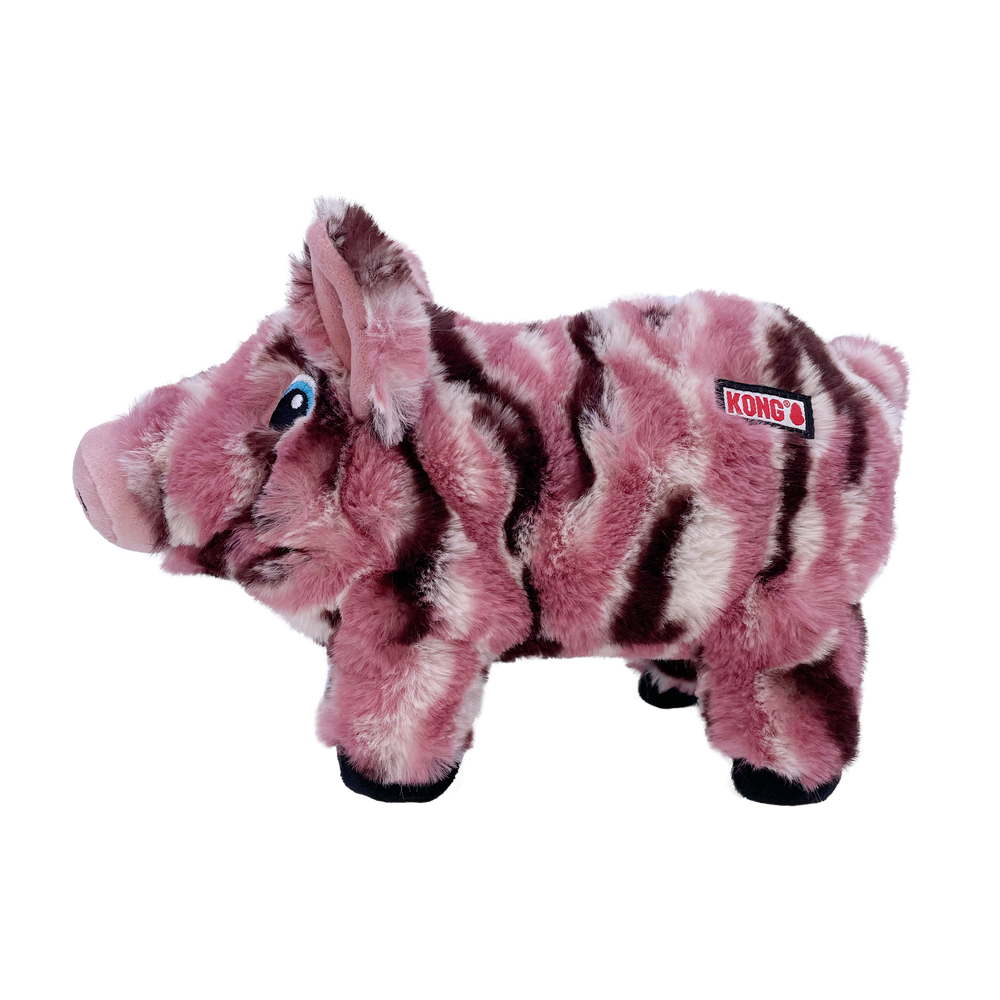 KONG Low Stuff Stripes Pig Dog Toy – Soft, Squeaky & Low-Mess Plush