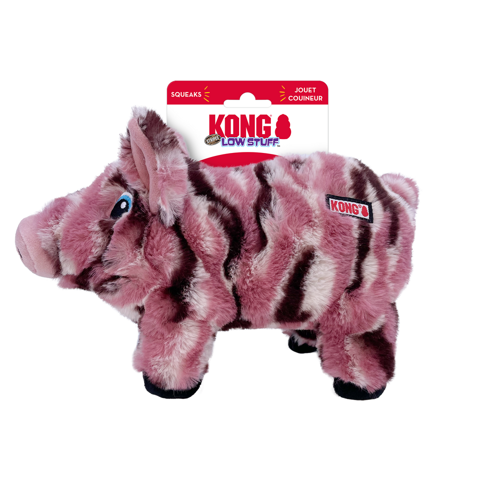 KONG Low Stuff Stripes Pig Dog Toy – Soft, Squeaky & Low-Mess Plush