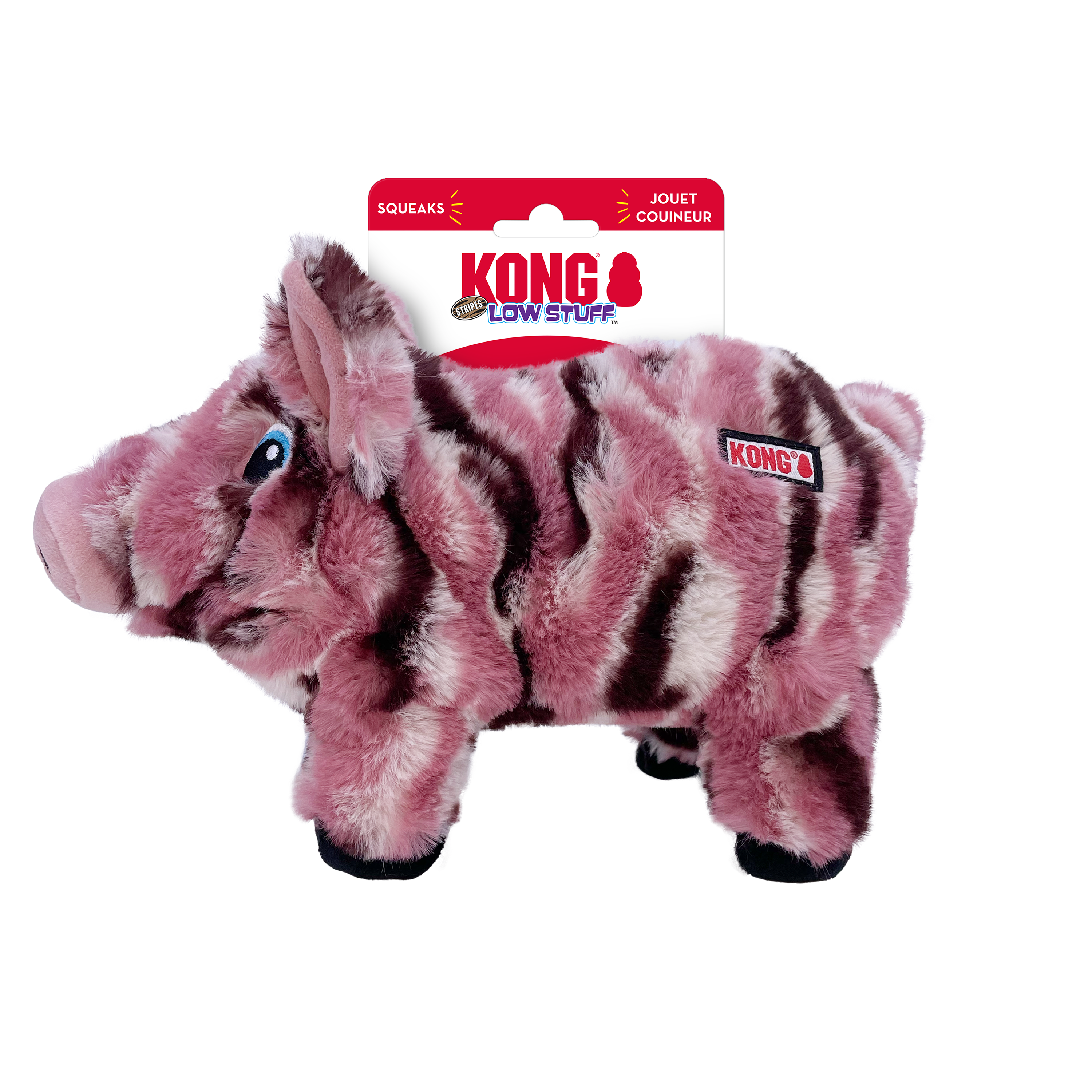 KONG Low Stuff Stripes Pig Dog Toy – Soft, Squeaky & Low-Mess Plush