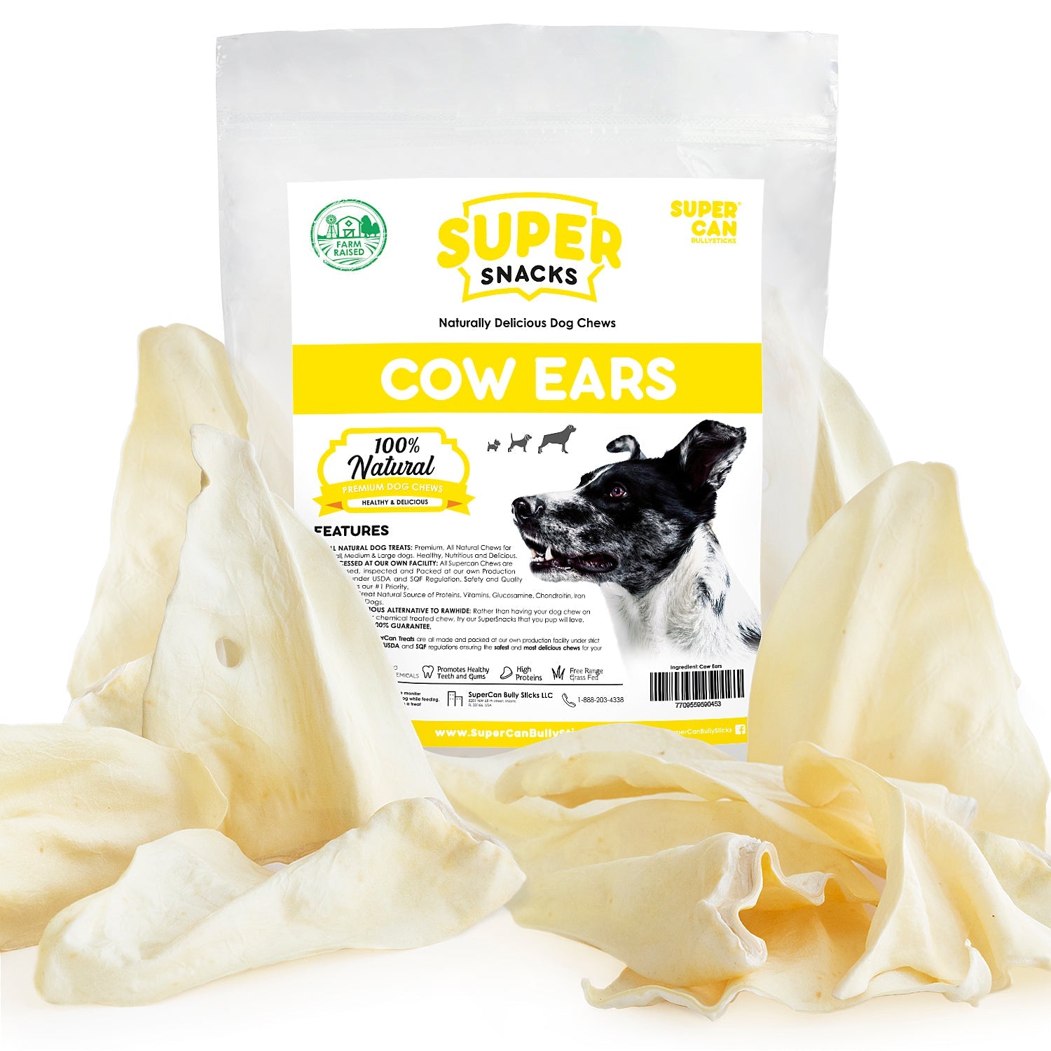 SuperCan Cow Ear Dog Chews (15-Pack) | All-Natural Grass-Fed, Rawhide-Free Dental Treats