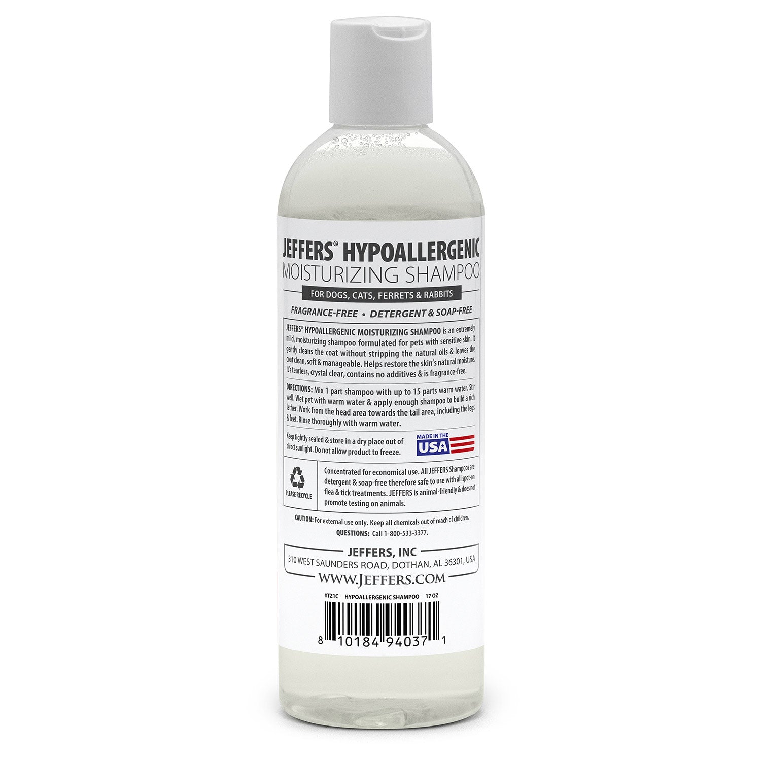 Jeffers Hypoallergenic Moisturizing Pet Shampoo – 15:1 Concentrated Shampoo for Sensitive Skin