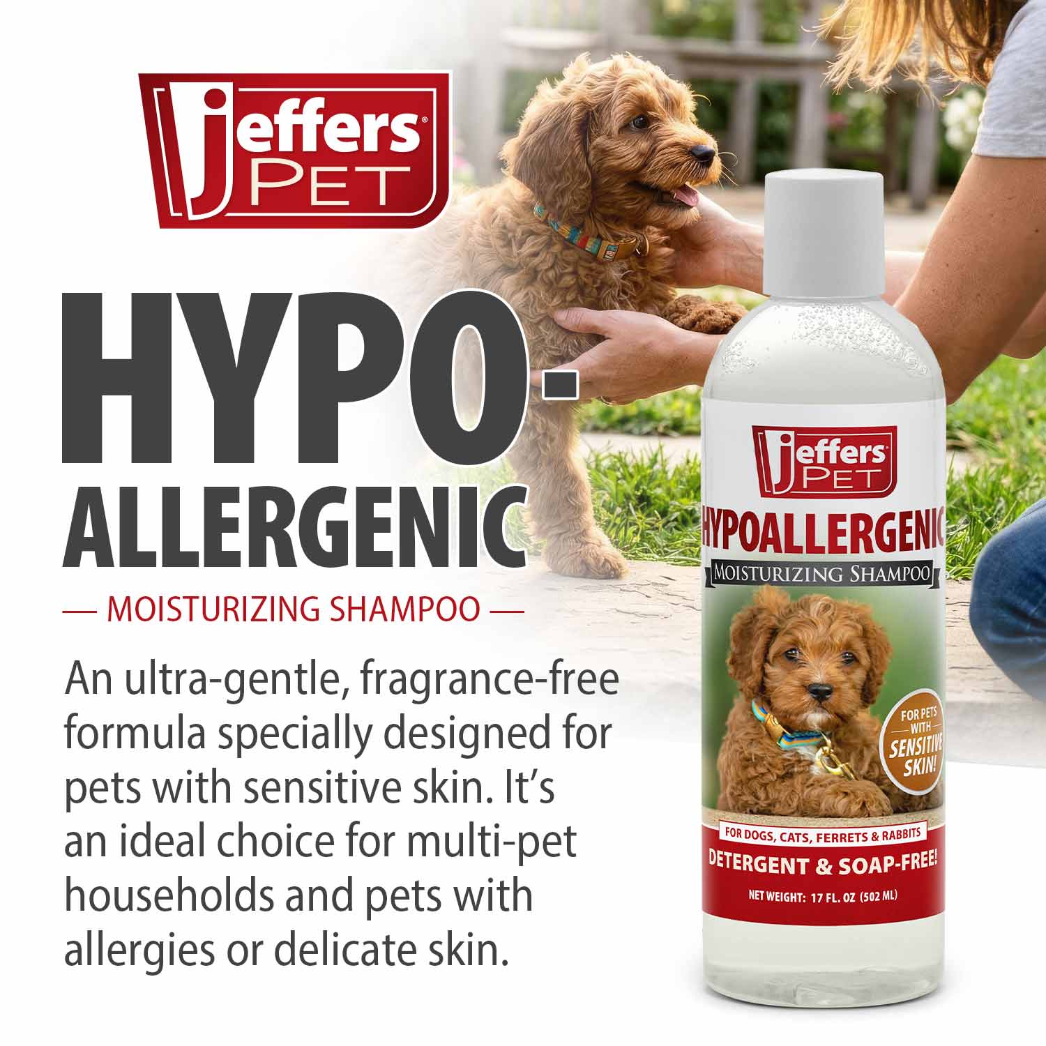 Jeffers Hypoallergenic Moisturizing Pet Shampoo – 15:1 Concentrated Shampoo for Sensitive Skin