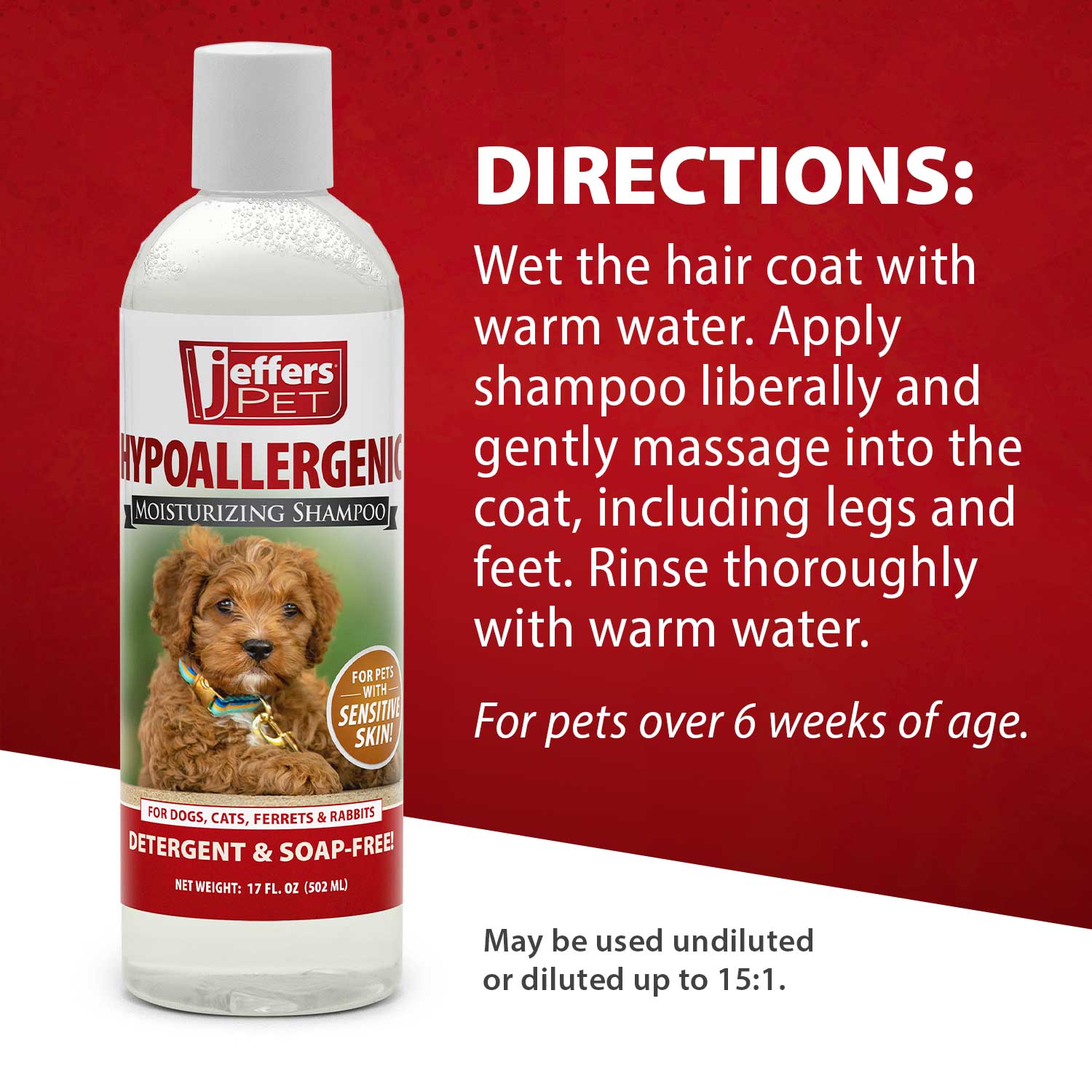 Jeffers Hypoallergenic Moisturizing Pet Shampoo – 15:1 Concentrated Shampoo for Sensitive Skin
