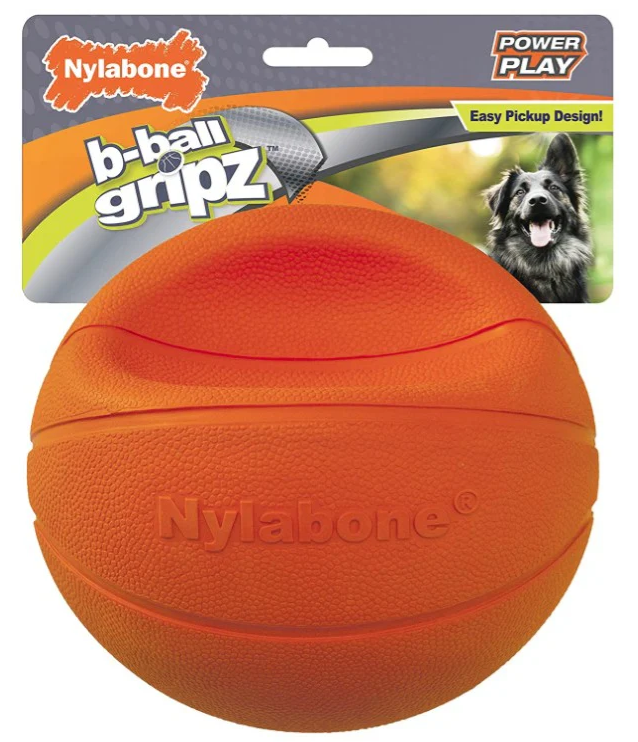 Nylabone Power Play B-Ball Gripz – Durable Interactive Basketball Dog Toy for Fetch & Chewing
