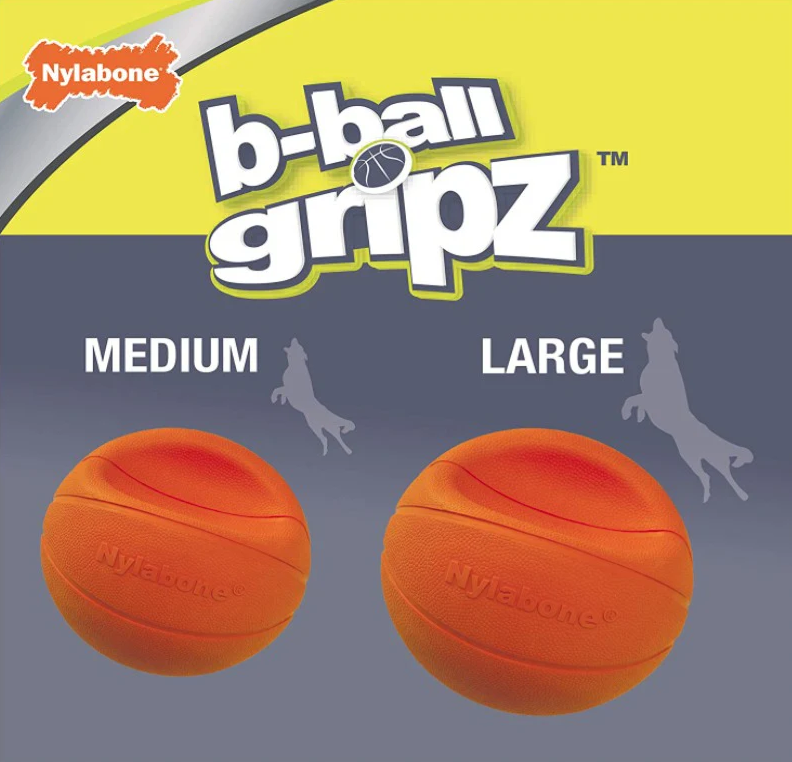 Nylabone Power Play B-Ball Gripz – Durable Interactive Basketball Dog Toy for Fetch & Chewing