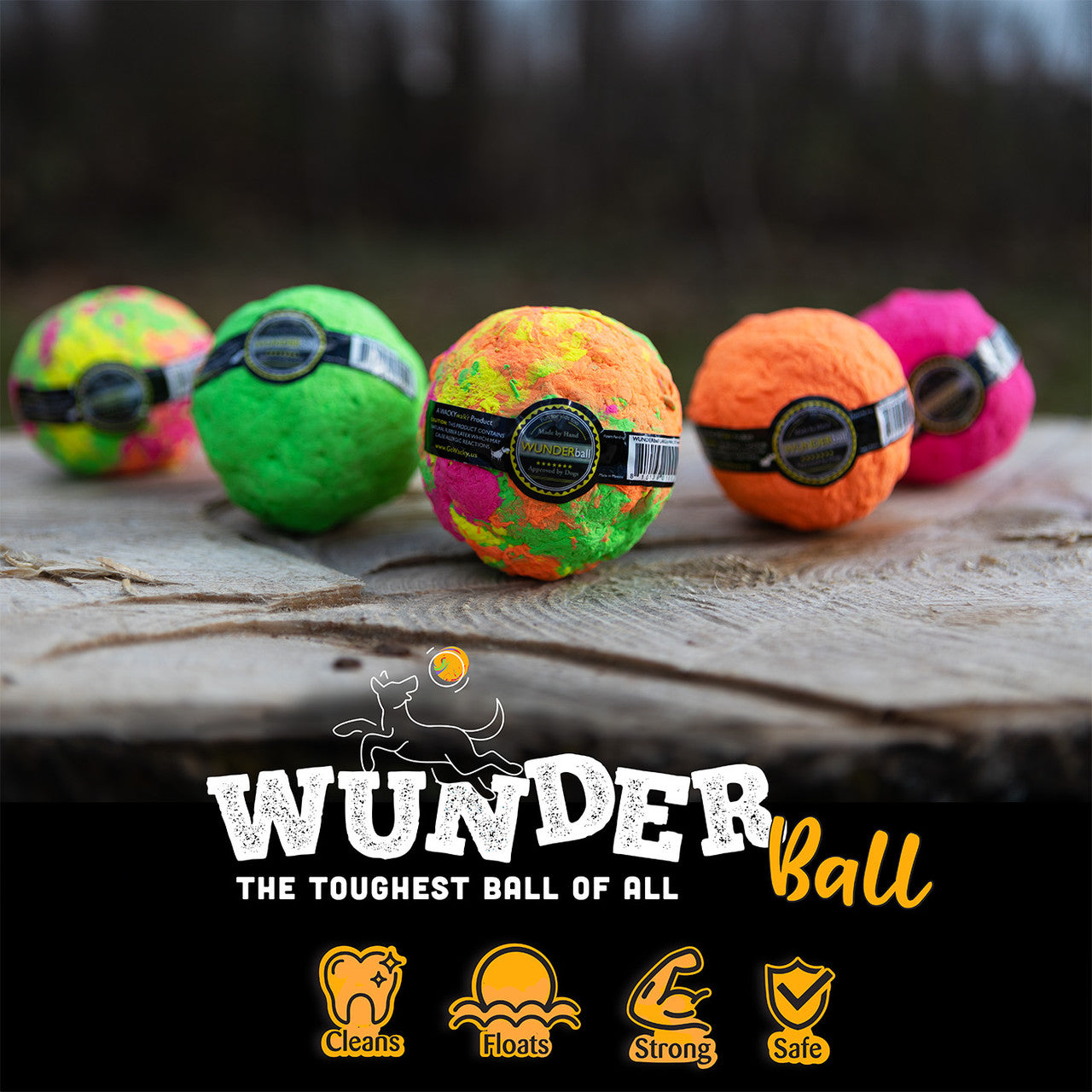 WUNDERball Natural Rubber Dog Ball – Durable Fetch Toy for Aggressive Chewers & Water Play