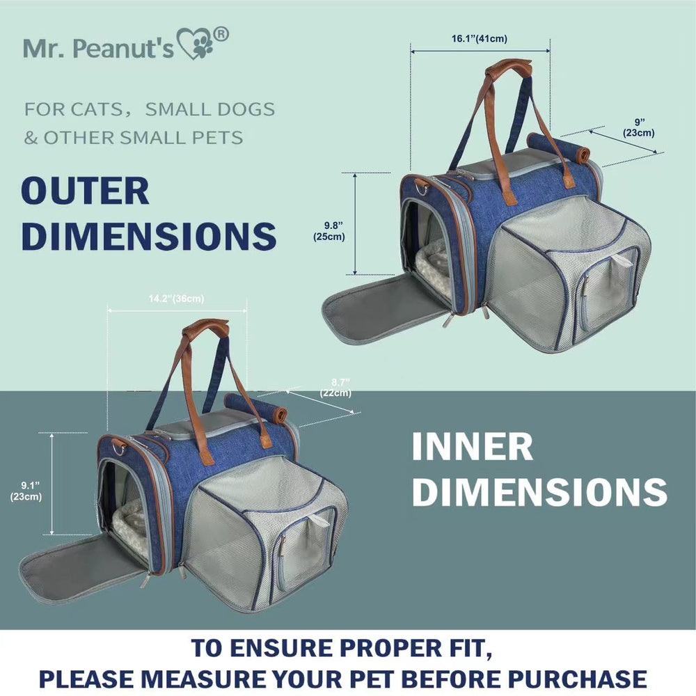 Mr. Peanut’s Gold Series Expandable Pet Carrier – Airline Compliant Soft-Sided Travel Bag for Small Dogs & Cats