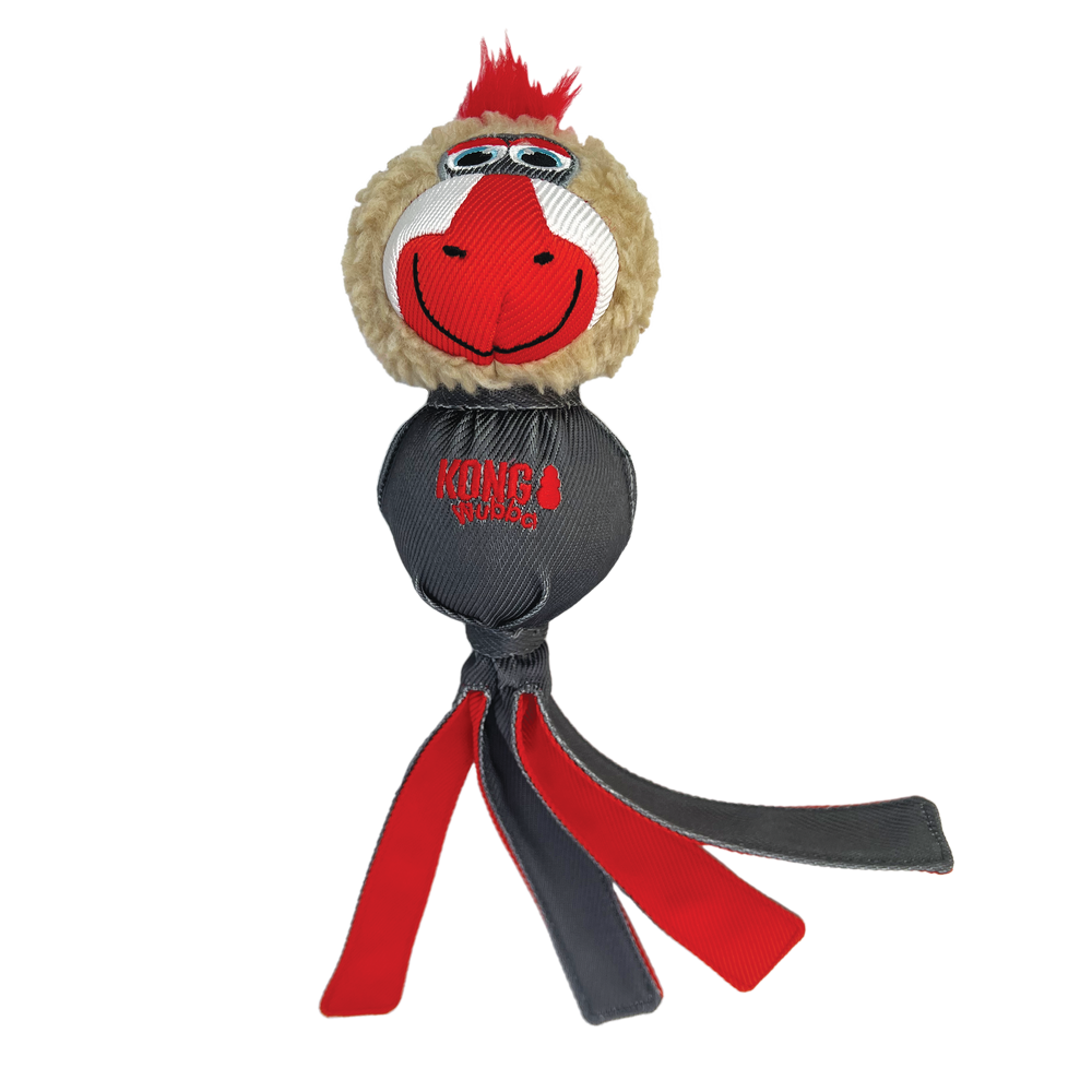 KONG Wubba Zoo Mandrill Dog Toy (Large) – Squeaky Plush Toss & Tug Toy for Interactive Play