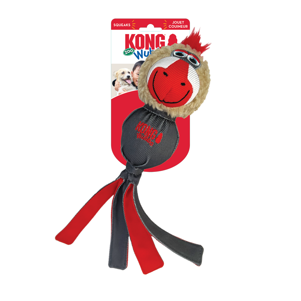 KONG Wubba Zoo Mandrill Dog Toy (Large) – Squeaky Plush Toss & Tug Toy for Interactive Play