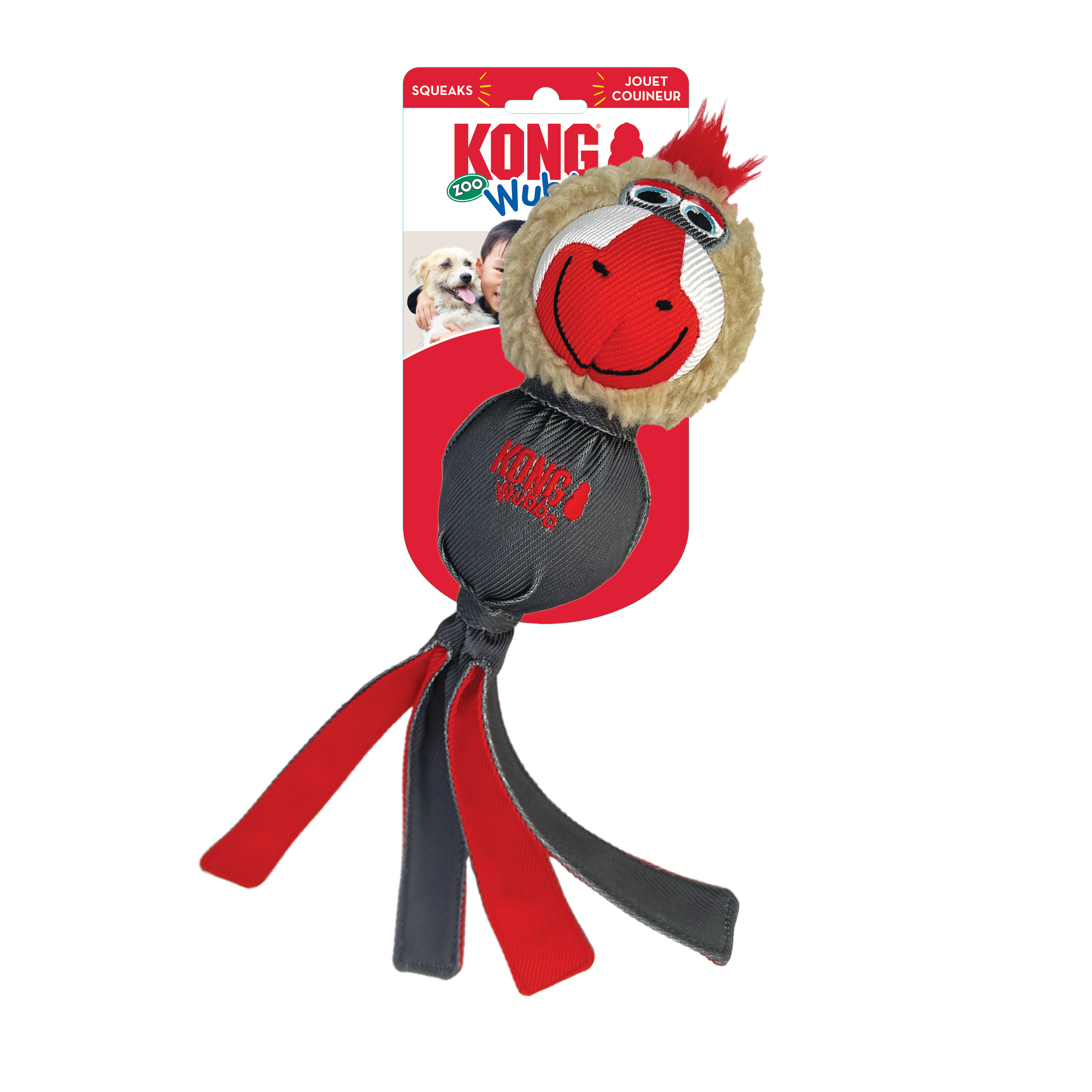 KONG Wubba Zoo Mandrill Dog Toy (Large) – Squeaky Plush Toss & Tug Toy for Interactive Play