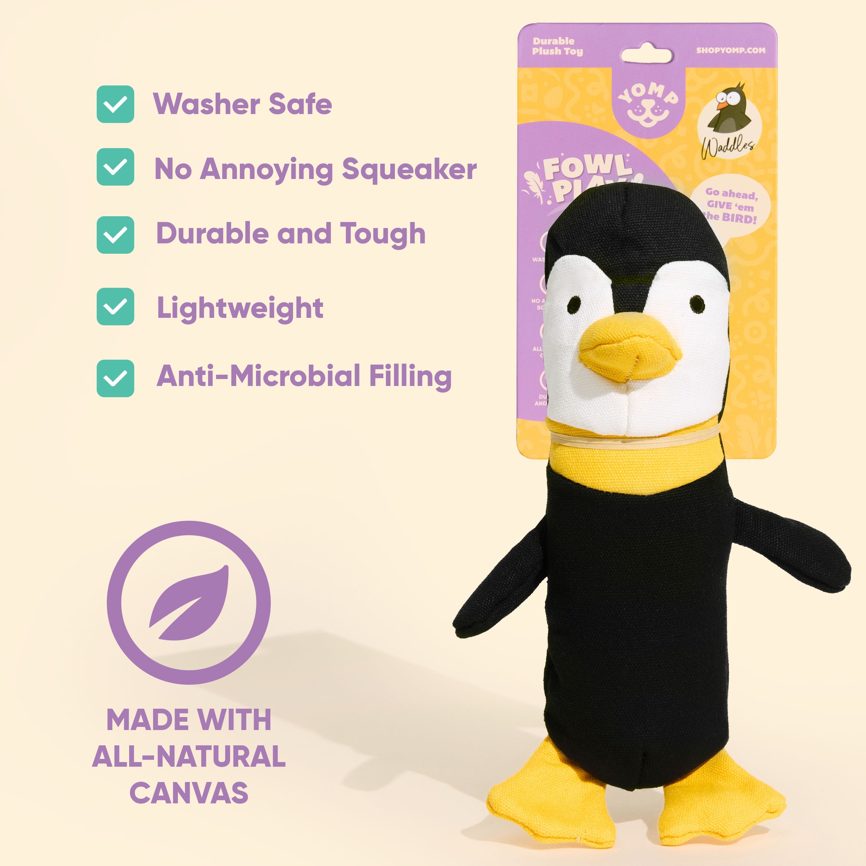 Waddles Plush Penguin Dog Toy – Durable Canvas Crinkle Toy