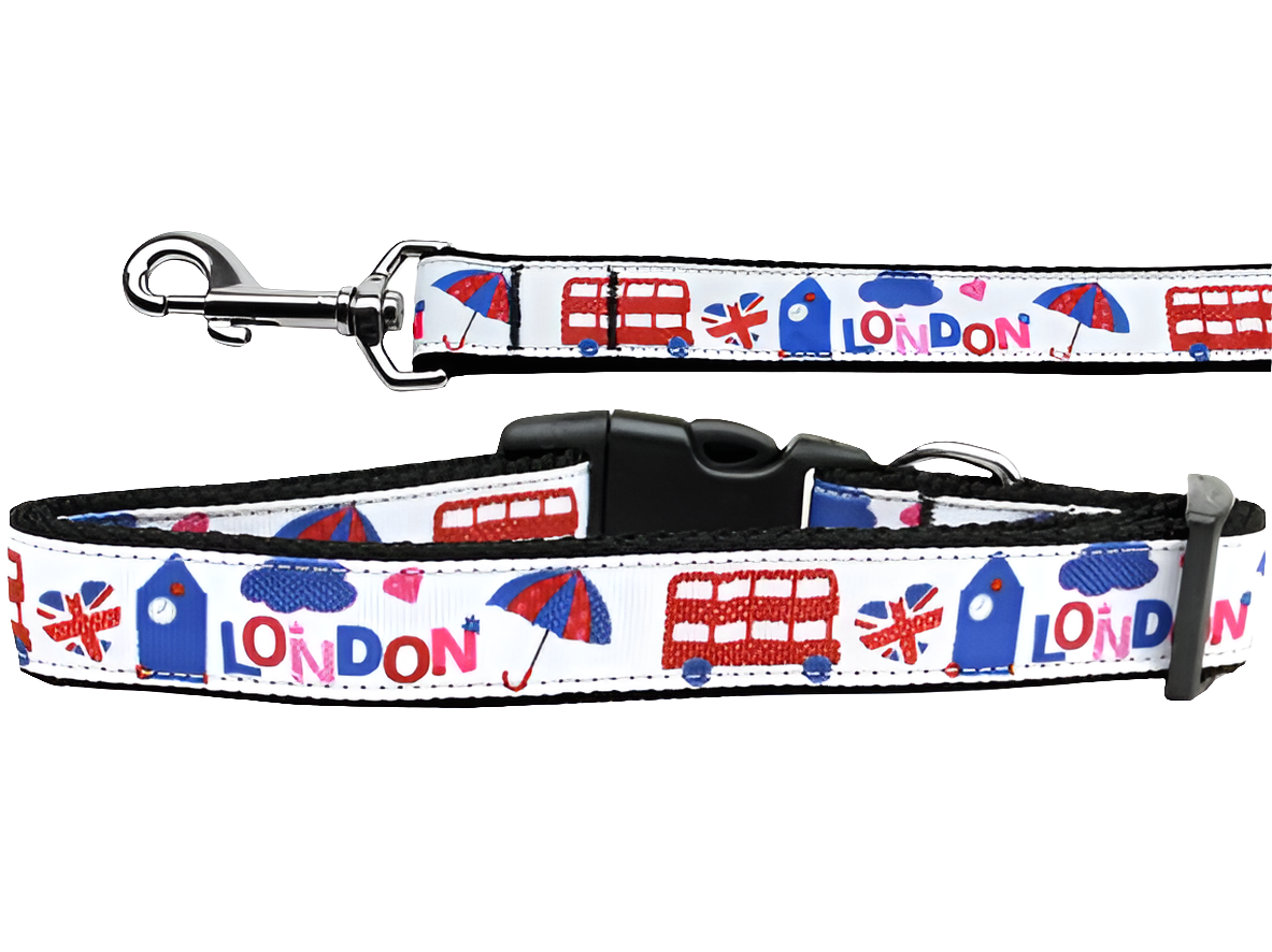 🐶🐱 "London Town" Nylon Collar & Leash – Stylish & Durable Pet Accessory