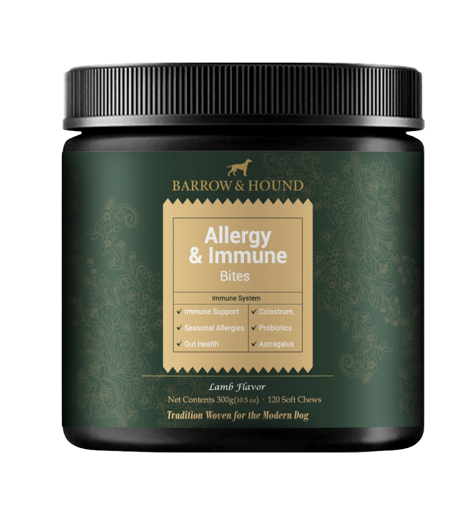 Barrow & Hound Allergy & Immune Bites for Dogs – Colostrum, Probiotics & Omega-3 – Seasonal Allergy & Itchy Skin Relief – Peanut Butter Flavor