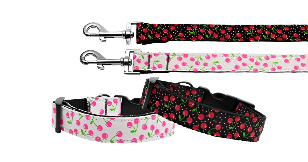 "Cherries" Nylon Adjustable Pet Collar or Leash – Cute & Durable for Dogs and Cats