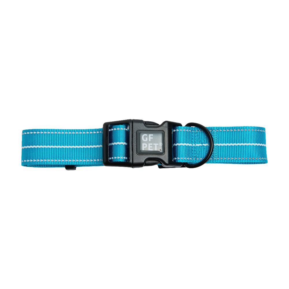 GF PET® Reflective Adjustable Dog Collar – Neon Blue, High-Visibility, Durable Nylon, Night Safety