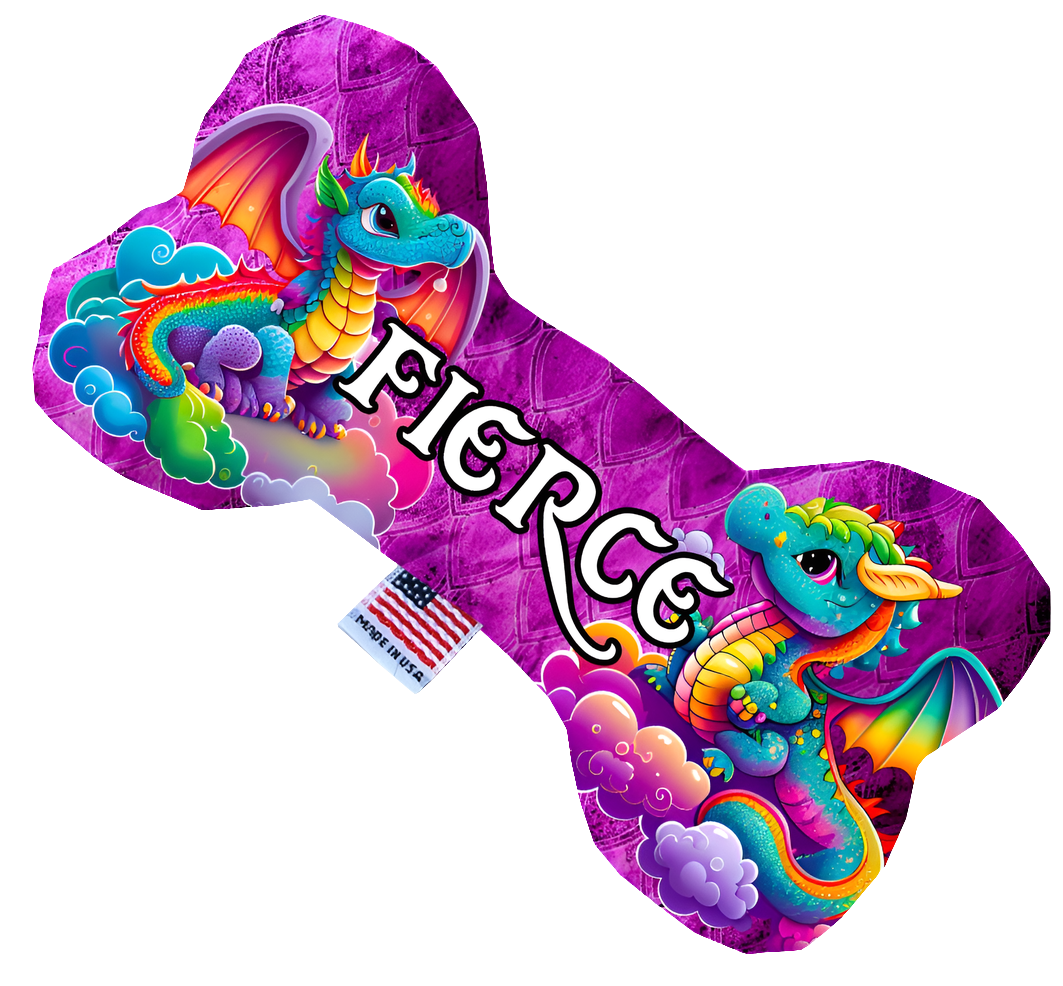 Dragon-Themed Plush Heart & Bone Dog Toys – Multiple Sizes & Patterns Available!