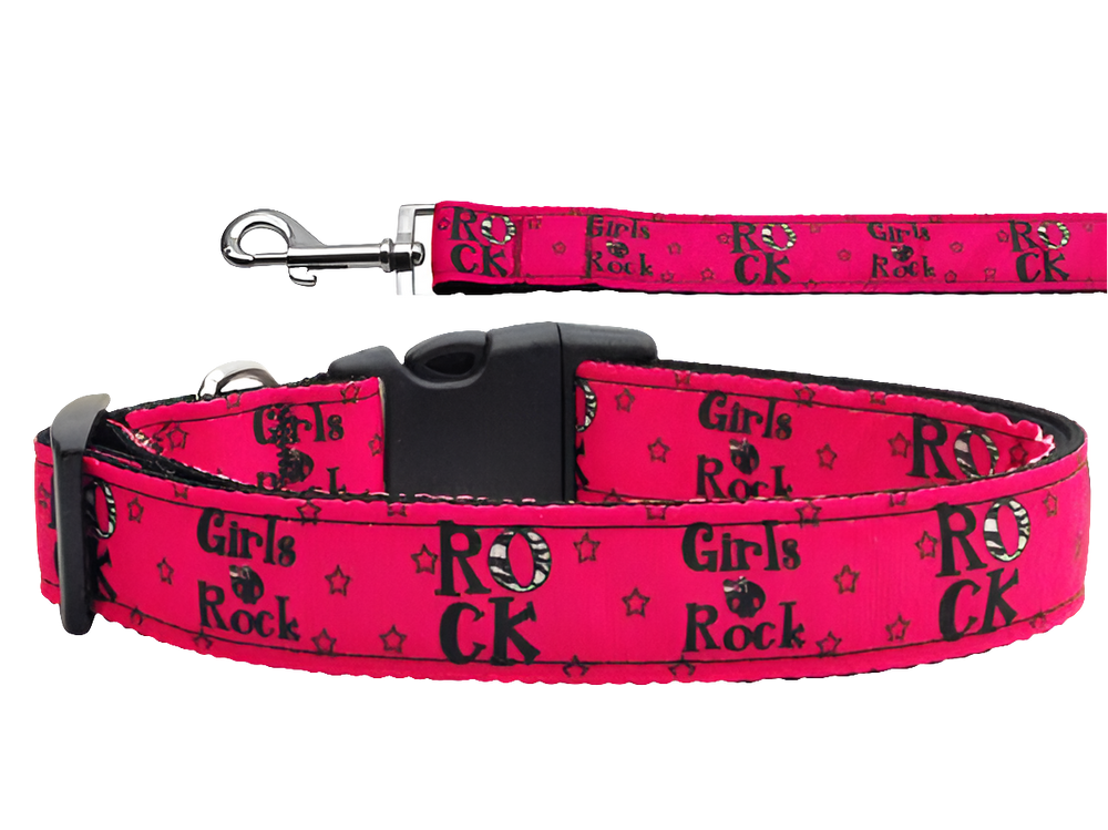 "Girls Rock" Nylon Dog & Cat Collar or Leash – Durable & Stylish Pet Accessory