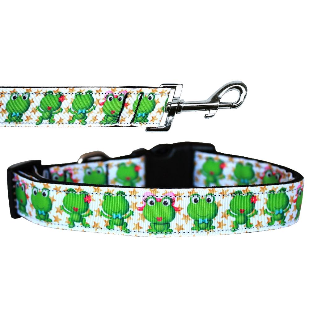 "Happy Frogs" Pet Collar or Leash – Durable Nylon Dog & Cat Accessory, Breakaway & Quick-Release Options