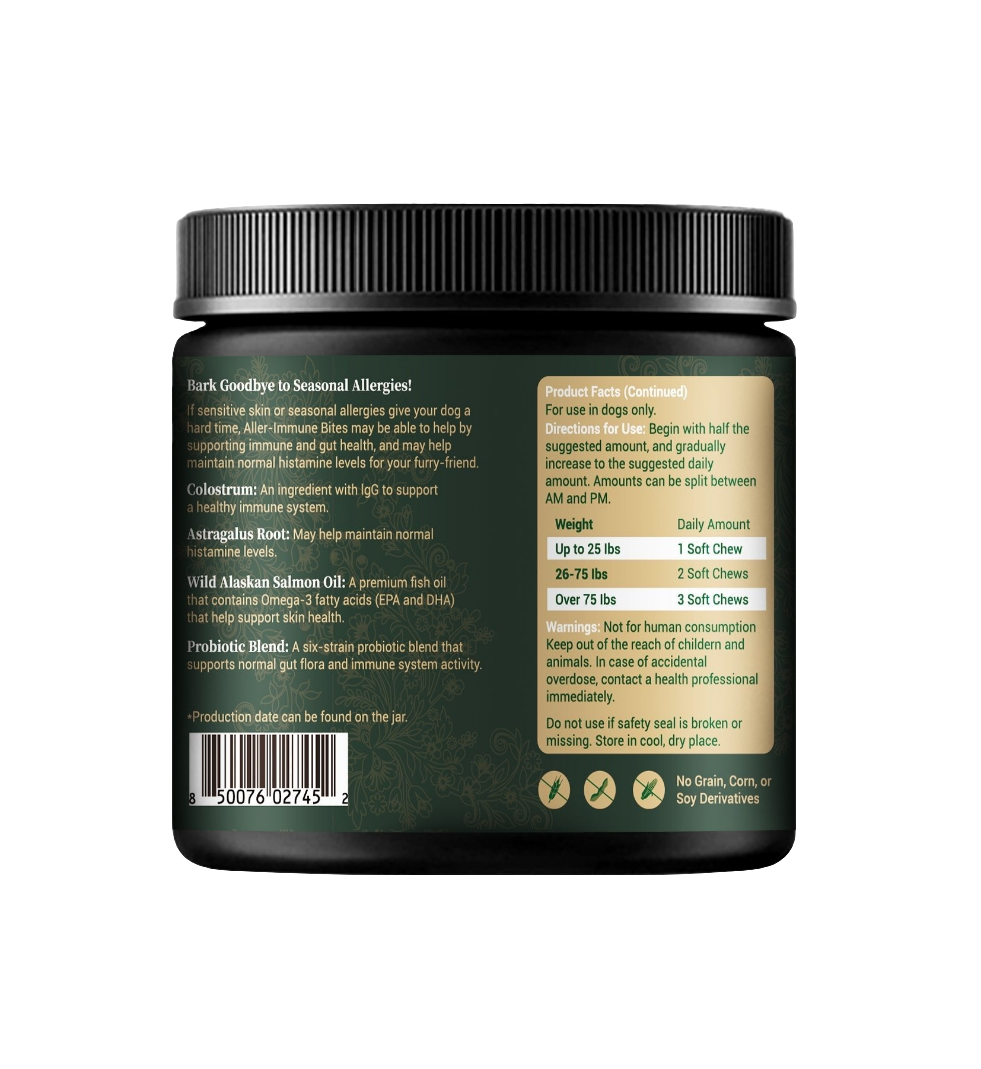 Barrow & Hound Allergy & Immune Bites for Dogs – Colostrum, Probiotics & Omega-3 – Seasonal Allergy & Itchy Skin Relief – Peanut Butter Flavor