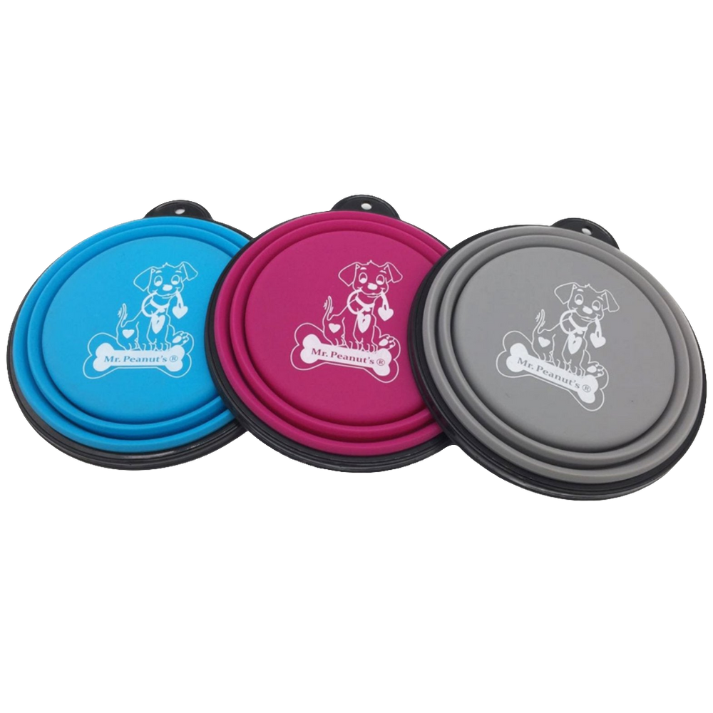 Mr. Peanut’s XL 3-Pack Collapsible Silicone Pet Bowls (25oz) with Matching Carabiner Clips