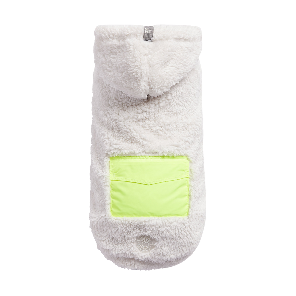 GF PET® Super Soft White Sherpa Fleece Dog Hoodie with Neon Pocket