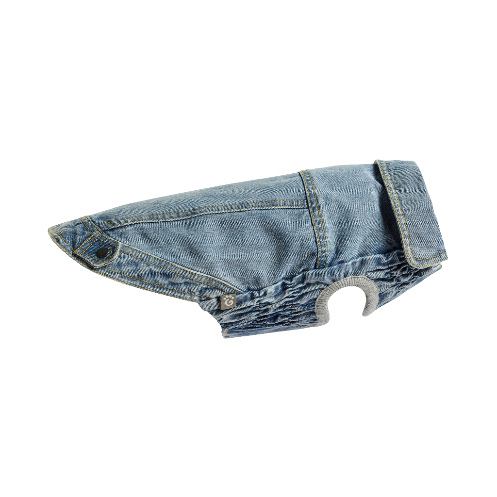 All-Season Light Wash Denim Dog Jacket – Adjustable Pet Coat with Elasto-Fit® for Perfect Comfort Fit