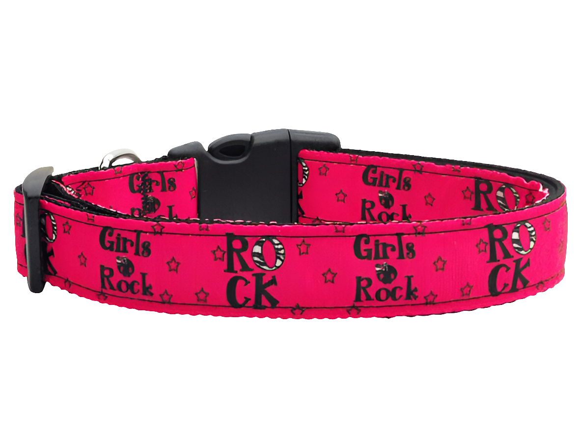 "Girls Rock" Nylon Dog & Cat Collar or Leash – Durable & Stylish Pet Accessory