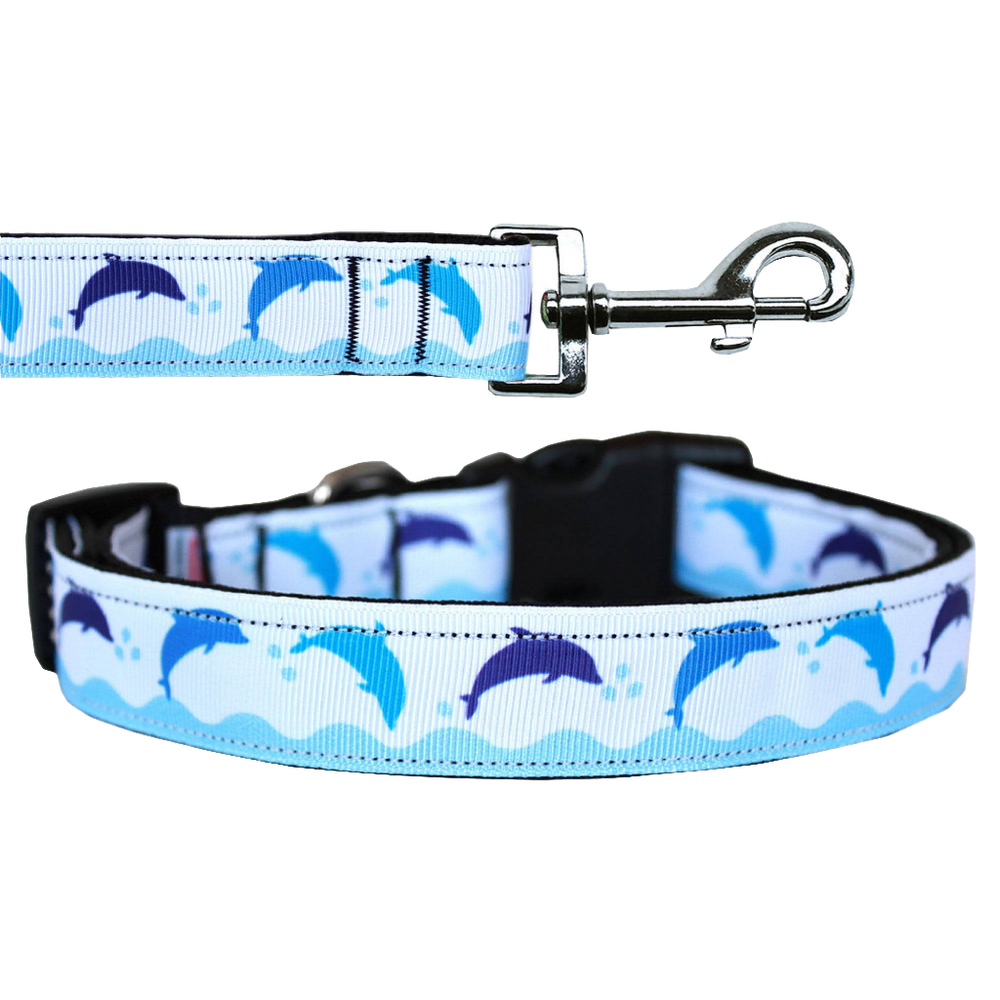 Blue Dolphins Nylon Collar & Leash for Dogs & Cats - Stylish & Durable Pet Accessories