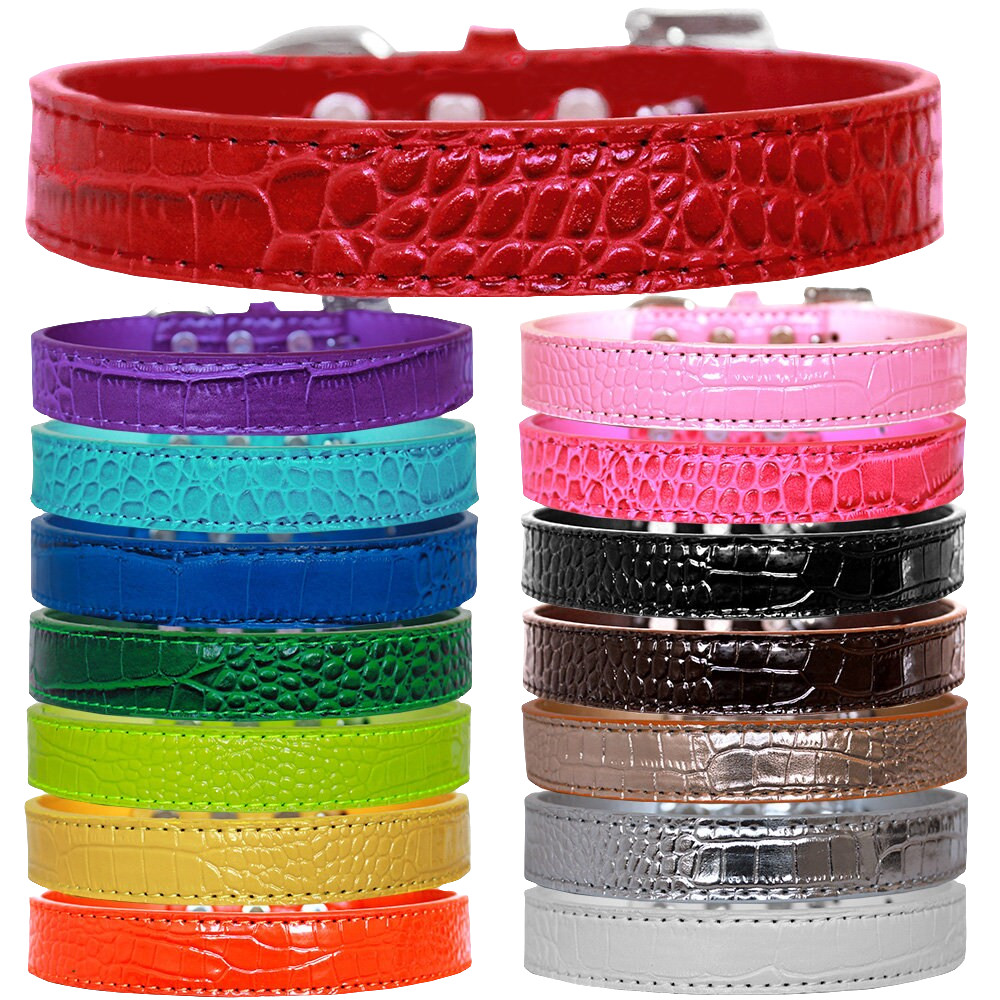 “Tulsa Plain” Designer Croc Dog Collar – Faux Leather, ¾" Wide, Sophisticated Style for Dogs & Puppies