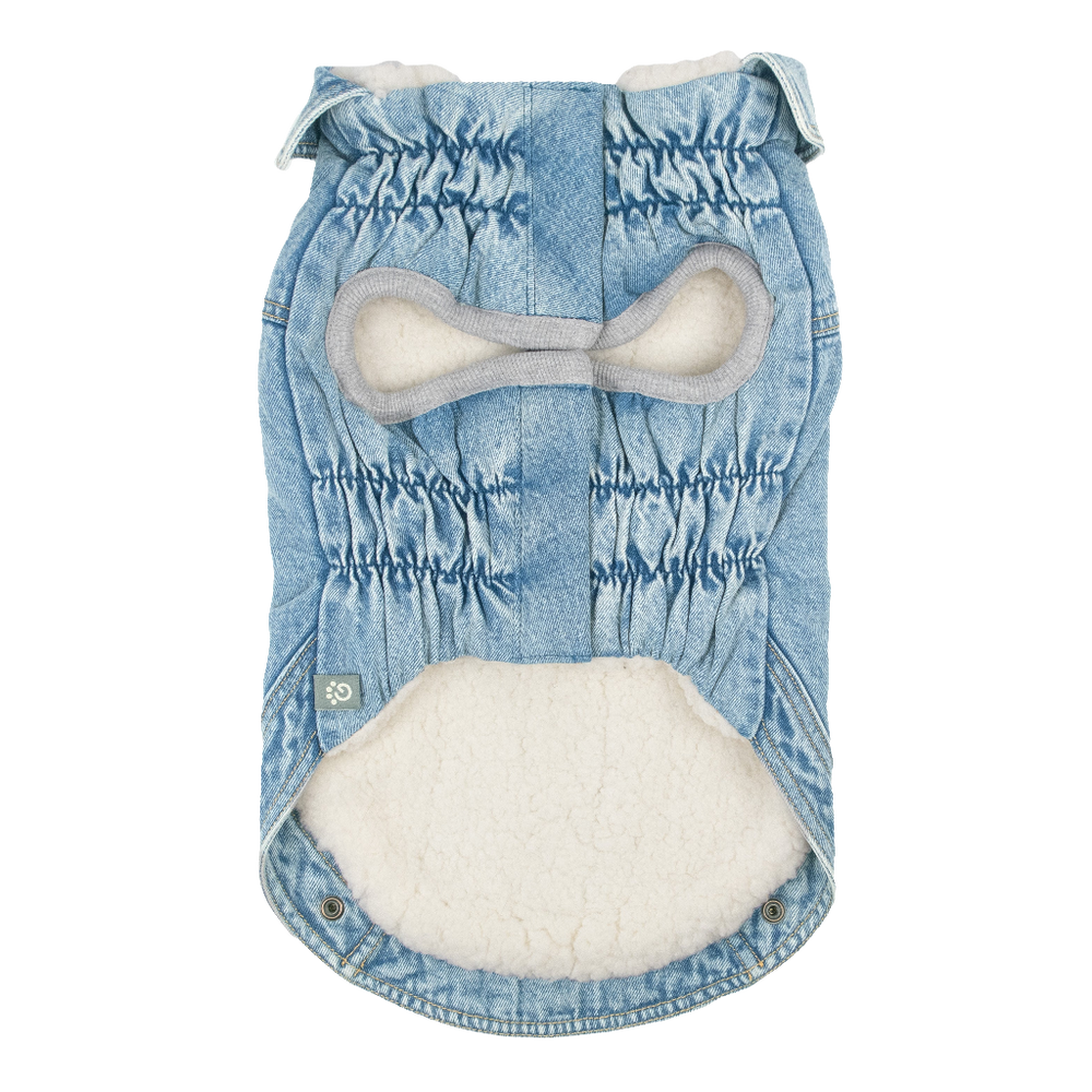 GF PET® Elasto-FIT® Light Wash Denim Dog Jacket with Sherpa Lining – Adjustable, Stylish & Cozy Pet Coat