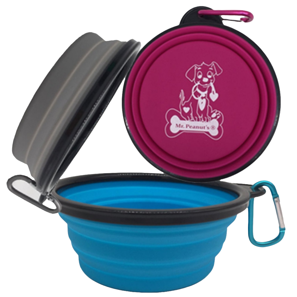 Mr. Peanut’s XL 3-Pack Collapsible Silicone Pet Bowls (25oz) with Matching Carabiner Clips