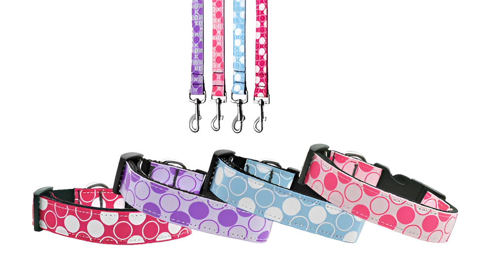 “Diagonal Dots” Nylon Dog & Cat Collar or Leash – Stylish, Durable, Adjustable & Breakaway Safety Option
