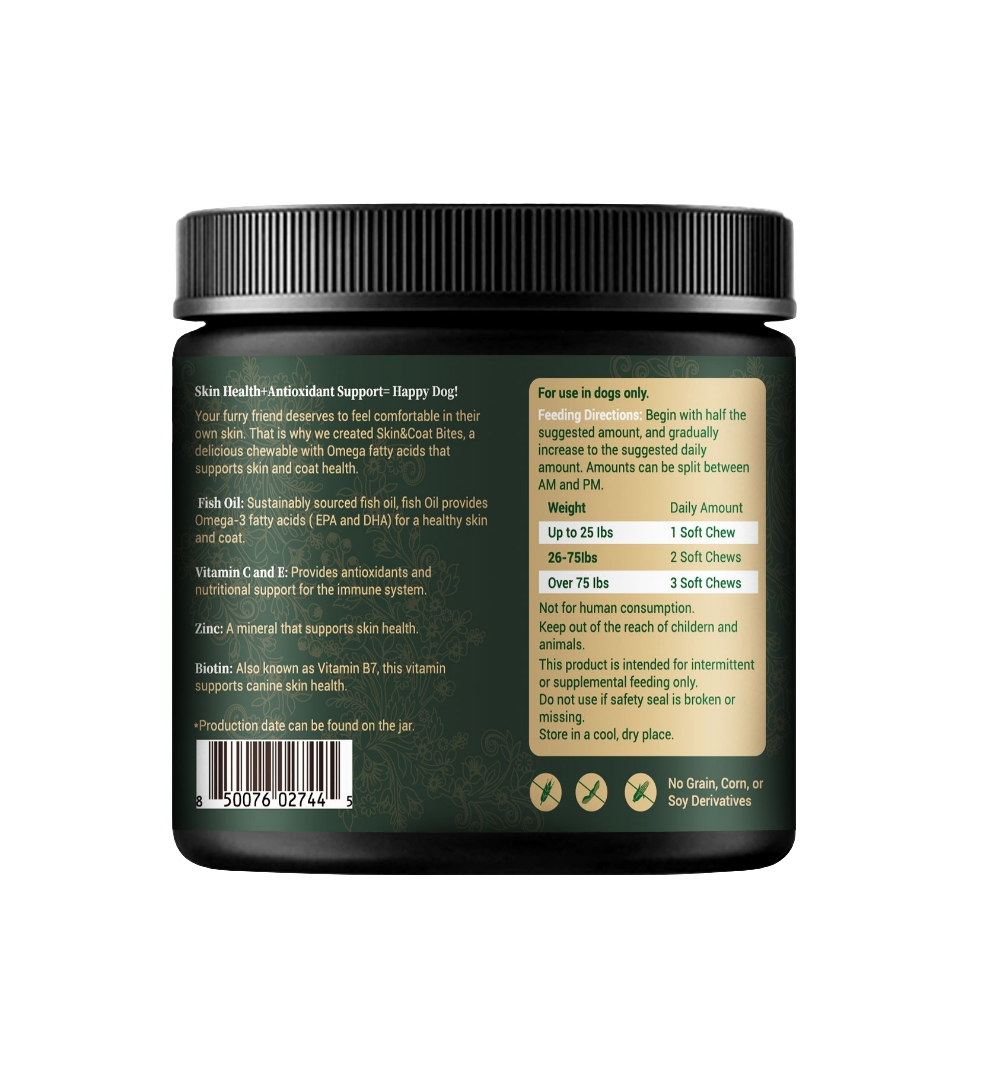 Barrow & Hound Skin & Coat Bites – Omega-3 Salmon Dog Supplement for Itchy Skin, Dry Skin & Shedding Relief (120 Soft Chews)