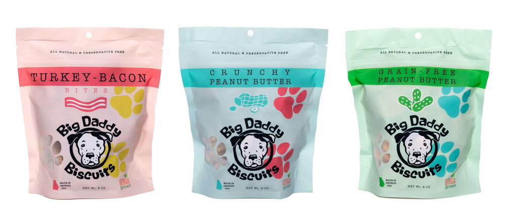 🐾 Big Daddy’s 3-Pack Dog Biscuit Sampler | Crunchy Peanut Butter, Grain-Free Peanut Butter & Turkey Bacon Bites 🍪