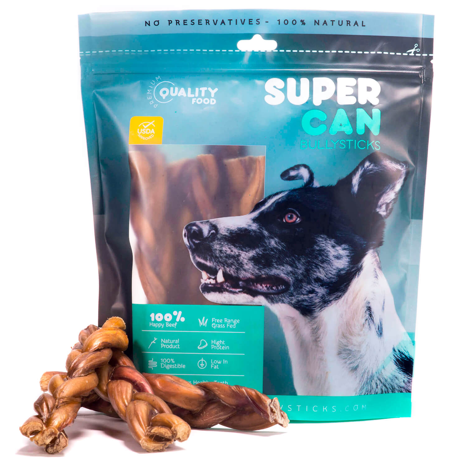 SuperCan 6" Braided Bully Sticks (10-Pack) – All-Natural, Long-Lasting Beef Chews for Dogs