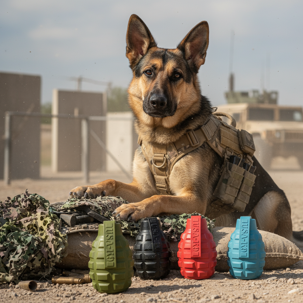 USA-K9 Grenade Treat Dispenser Dog Toy – Made in USA Natural Rubber Extreme Chew Toy for Power Chewers