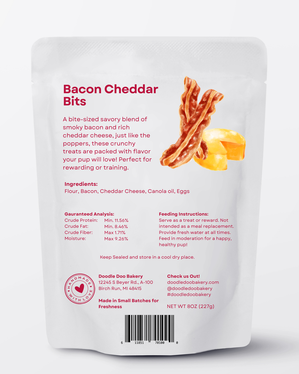 Bacon Cheddar Dog Treats – Handmade Crunchy Training Bites with Real Bacon & Cheese (1/2 Ib)