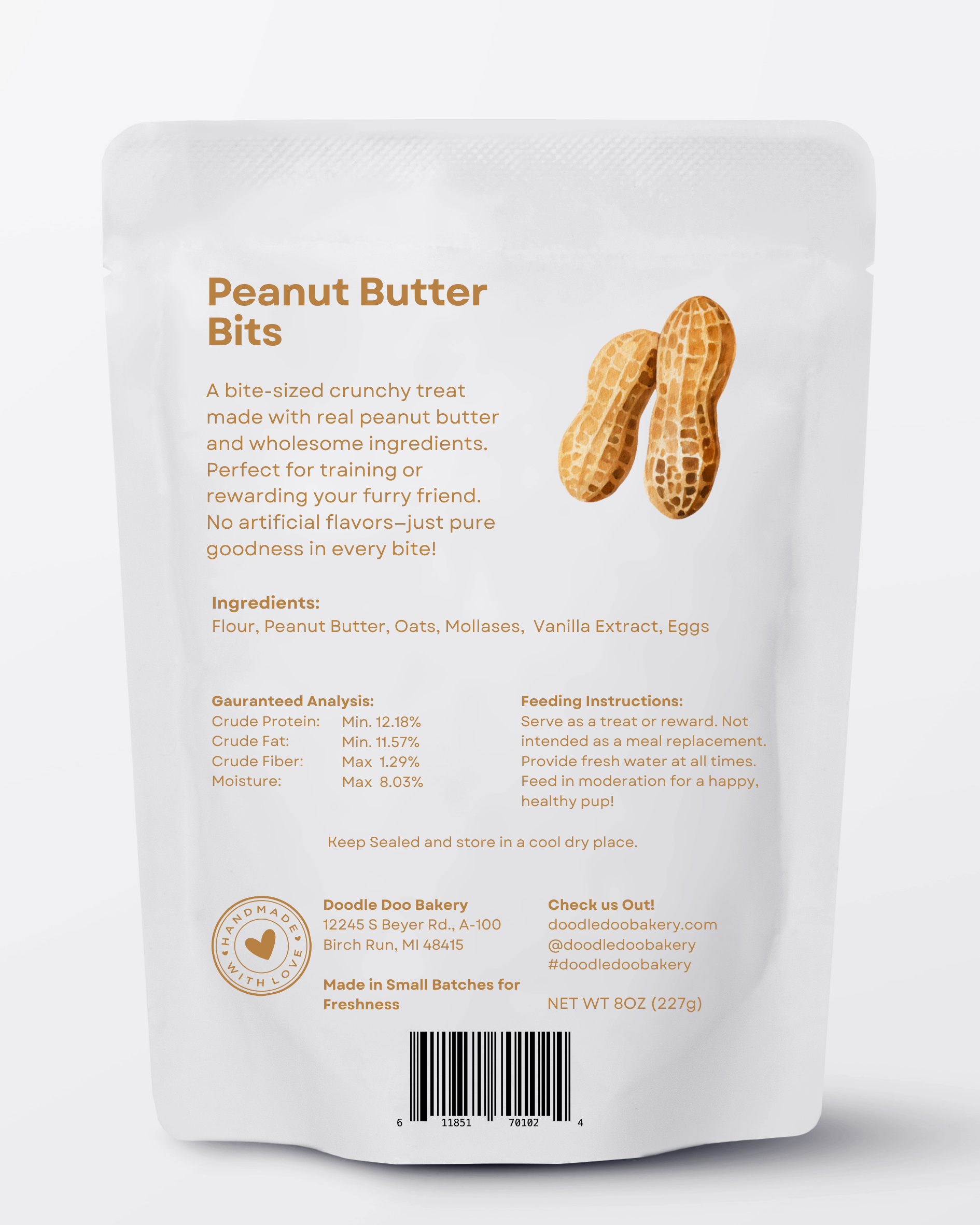 Peanut Butter Dog Treats – Homemade Crunchy Oven-Baked Biscuits for Dogs (1/2 Ib)
