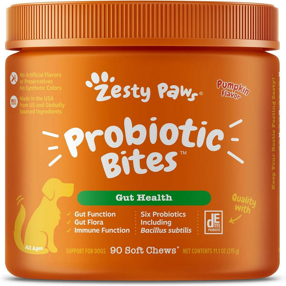 Zesty Paws Probiotic Bites for Dogs – Pumpkin Flavor Digestive Chews, 90 Ct