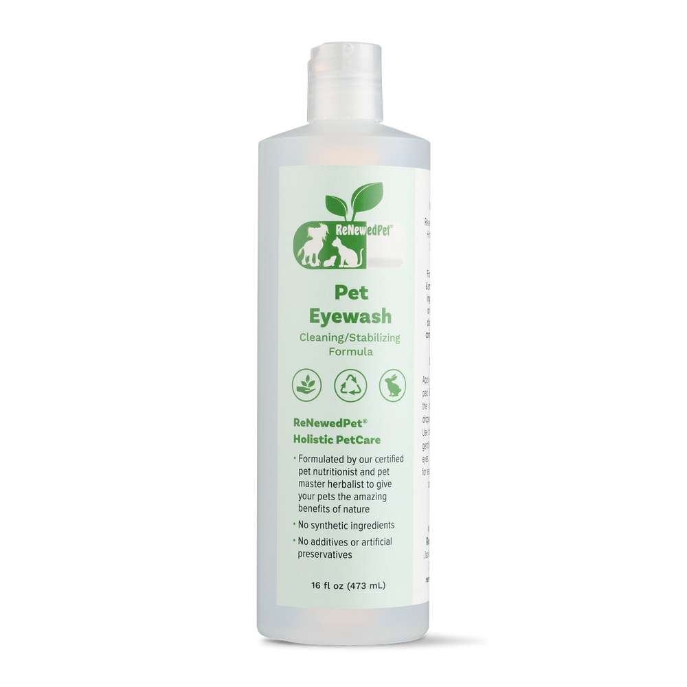 ReNewedPet® Natural Pet Eyewash with Reusable Cotton Pads – Organic Daily Eye Cleaner for Dogs & Cats